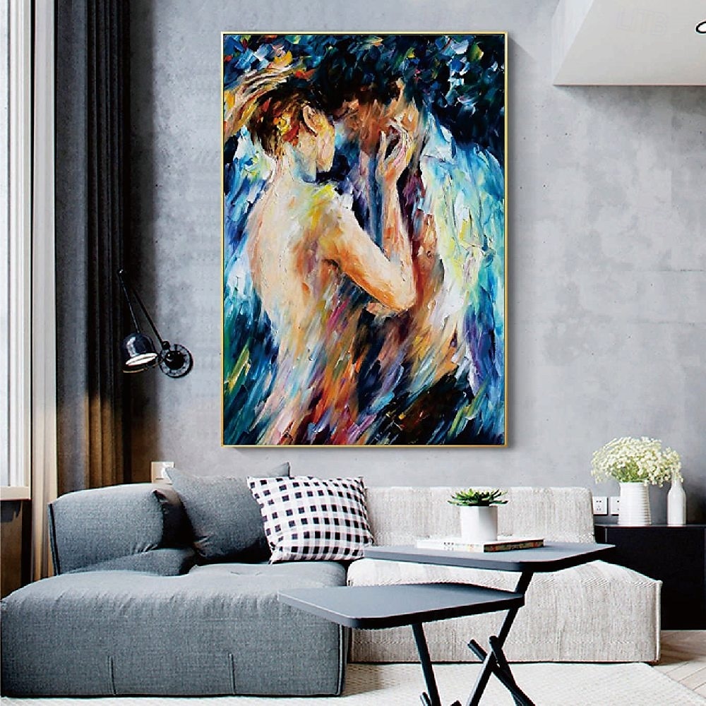 Couple lovers Oil painting handmade Hugging Couple lovers oil painting - Hand Painted Impressionist Paris Lovers Oil Painting On Canvas Palette Knife Art oil paintings christmas gift for living room 2025 - $125.99 –P1
