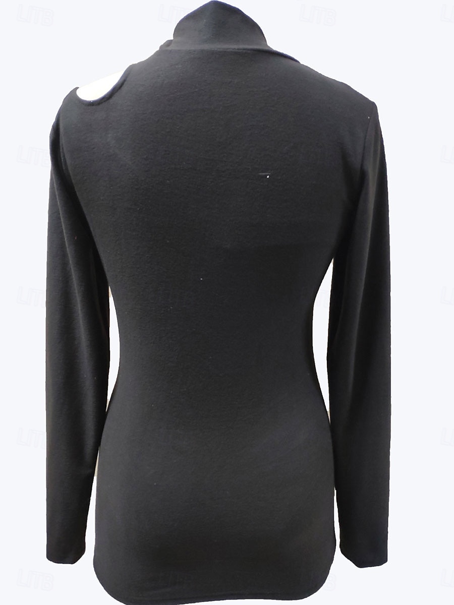 Sudadera de mujer moda casual lisa fiesta casual salir cuello alto patchwork manga larga negro otoño invierno 2025 - AU $50.49 –P5