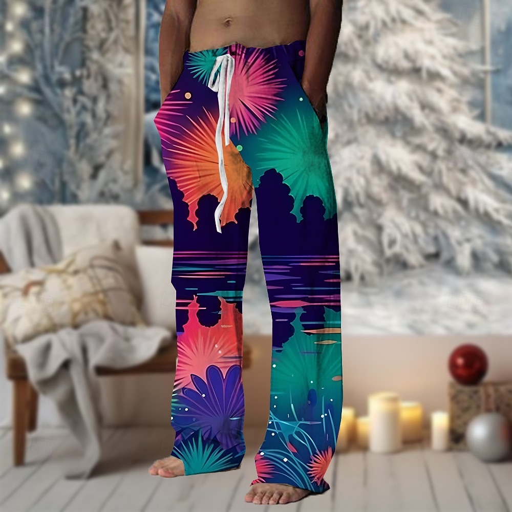 Herr Blommig Byxor Medium Midja Dragsko Elastisk midja Hawaiisk Ledigt Utomhus Festkvällskläder Helgdag Byxor med raka ben Sommar Vår Höst 3D-tryck Blå 2025 - $25.99 –P1