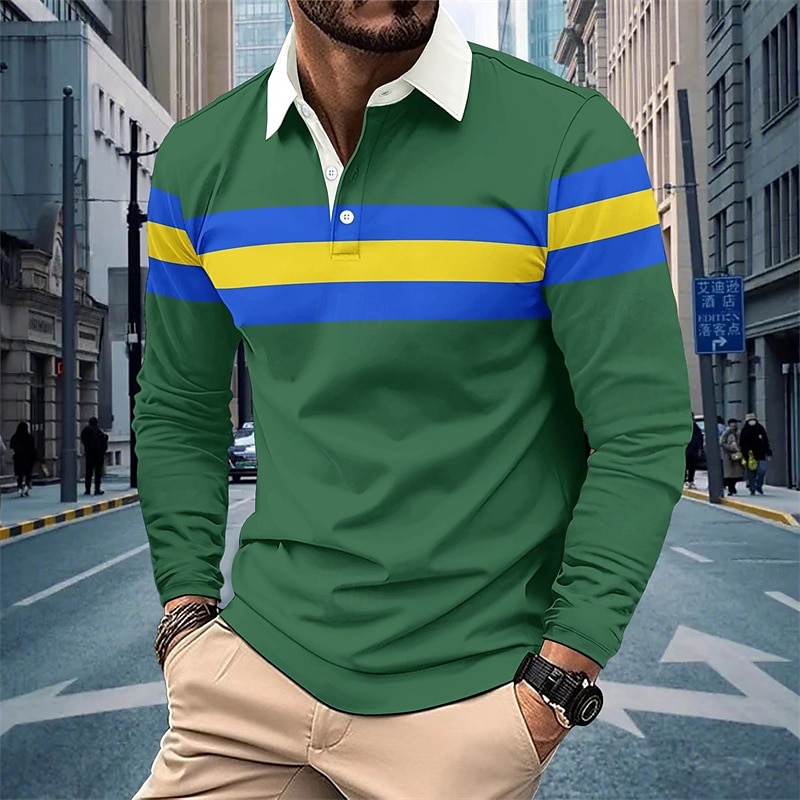 Men's Golf Shirt Golf Polos Shirts Work Casual Lapel Long Sleeve Basic Modern Color Block Patchwork Buttons Spring &  Fall Regular Fit Navy Blue Green Golf Shirt 2025 - $21.99 –P2