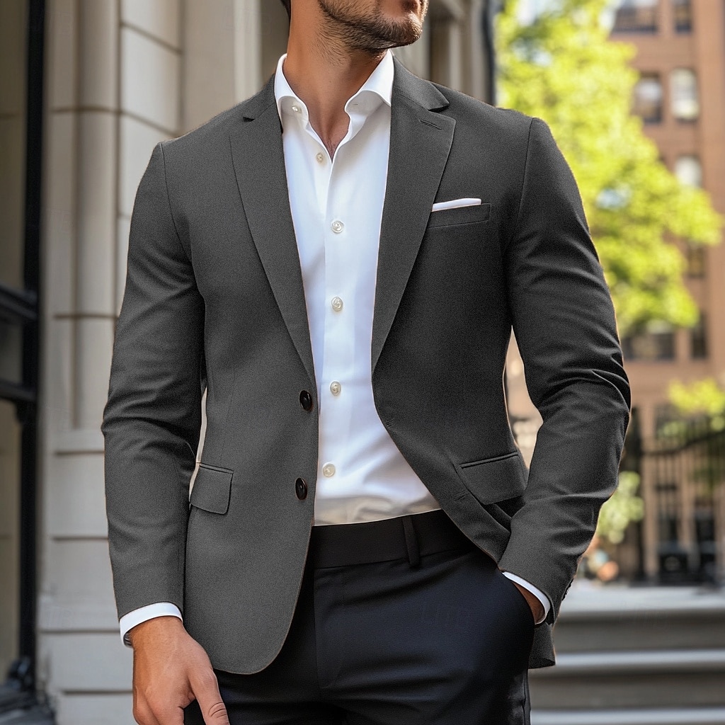 2026年 男性用 ブレザージャケット スポーツコート ノッチカラー カジュアル ソリッド Blazer ネイビーブルー ブラウン ライト スタンダードフィット シングルブレスト 2つボタン  コレクション – $69.99 –P5