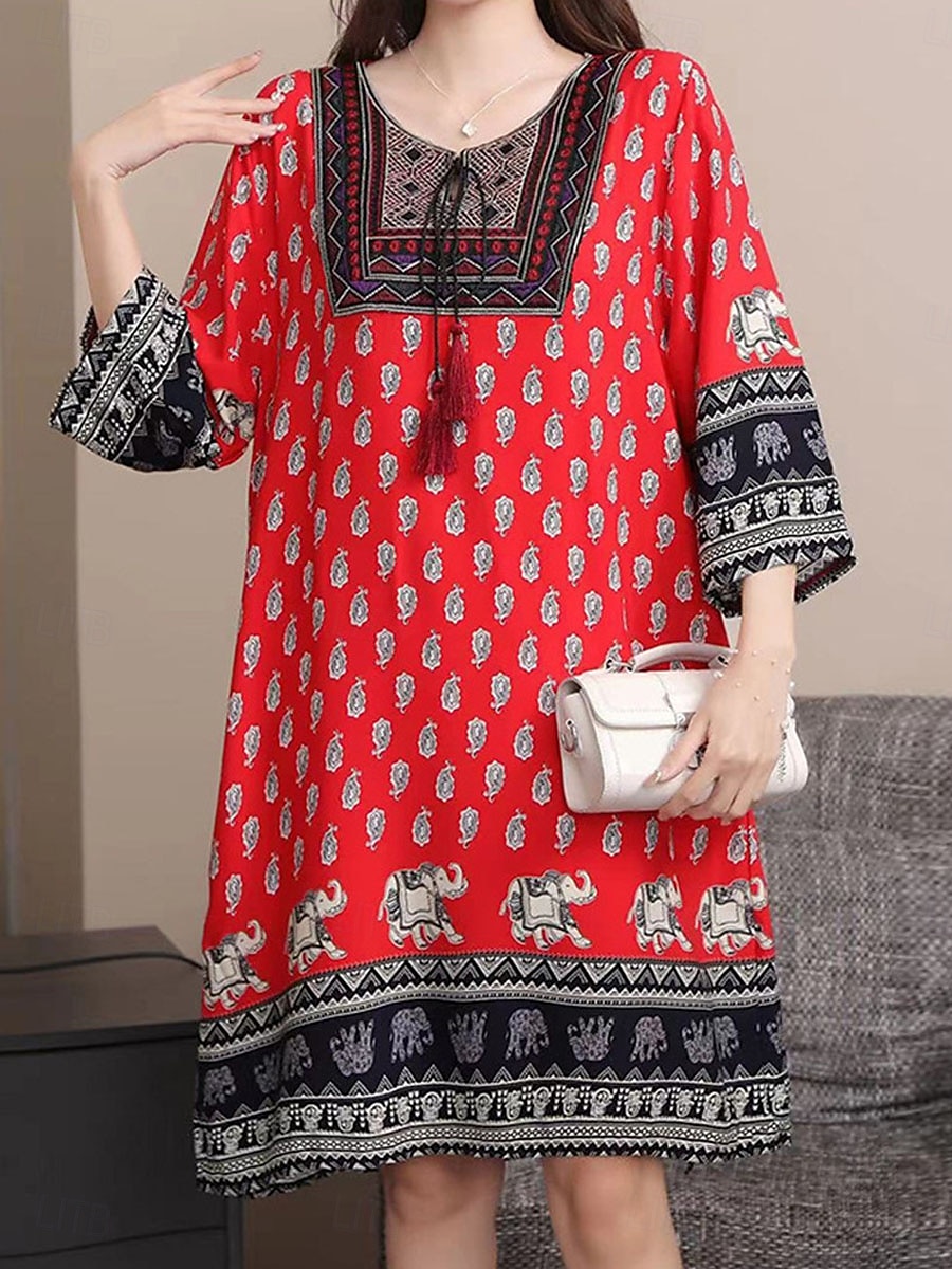 Dámské Mini šaty Volnočasové šaty Boho šaty Na běžné nošení Denní Běžný Květinový 3/4 délka rukávu Tričkový Bílá Rubínově červená Námořnická modř Jaro Podzim 2025 - $27.99 –P3