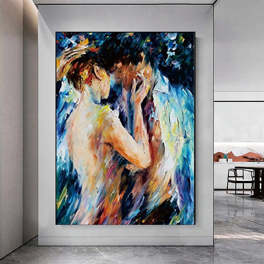 Couple lovers Oil painting handmade Hugging Couple lovers oil painting - Hand Painted Impressionist Paris Lovers Oil Painting On Canvas Palette Knife Art oil paintings christmas gift for living room 2025 - $125.99 –P2
