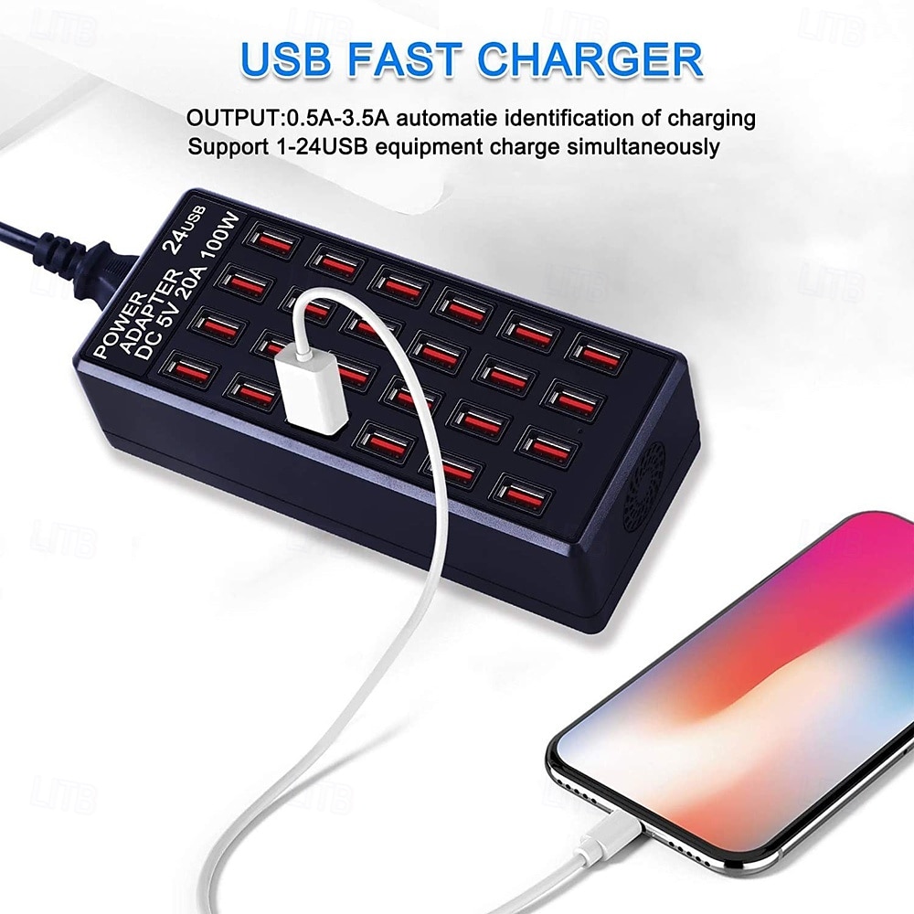 New Item 5V 20A 100w 24 Port USB Fast Charging StationTravel Desktop USB Rapid ChargerMulti Ports Charging Station 2025 - $48.99 –P10