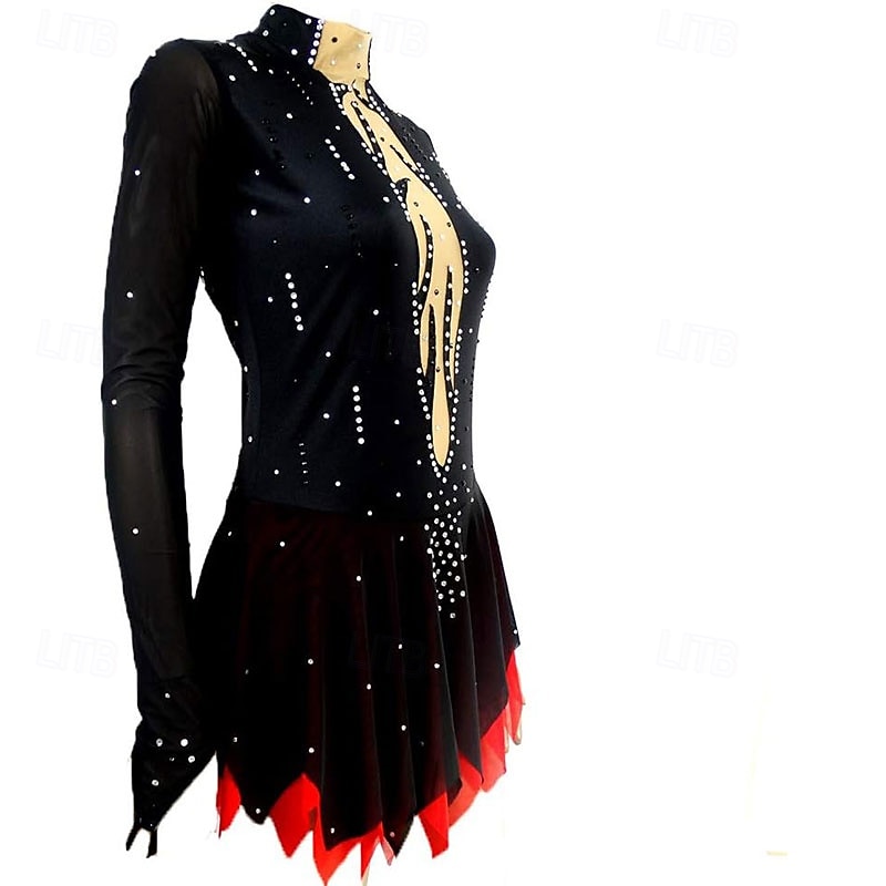 Φόρεμα για φιγούρες πατινάζ Γυναικεία Κοριτσίστικα Patinaj Φορέματα Μαύρο Κουρελού Ασύμμετρο τελείωμα Δίχτυ Υψηλή Ελαστικότητα Εκπαίδευση Ανταγωνισμός Ενδυμασία πατινάζ Κλασσικά Κρύσταλλο / Στρας 2026 - $213.69 –P2