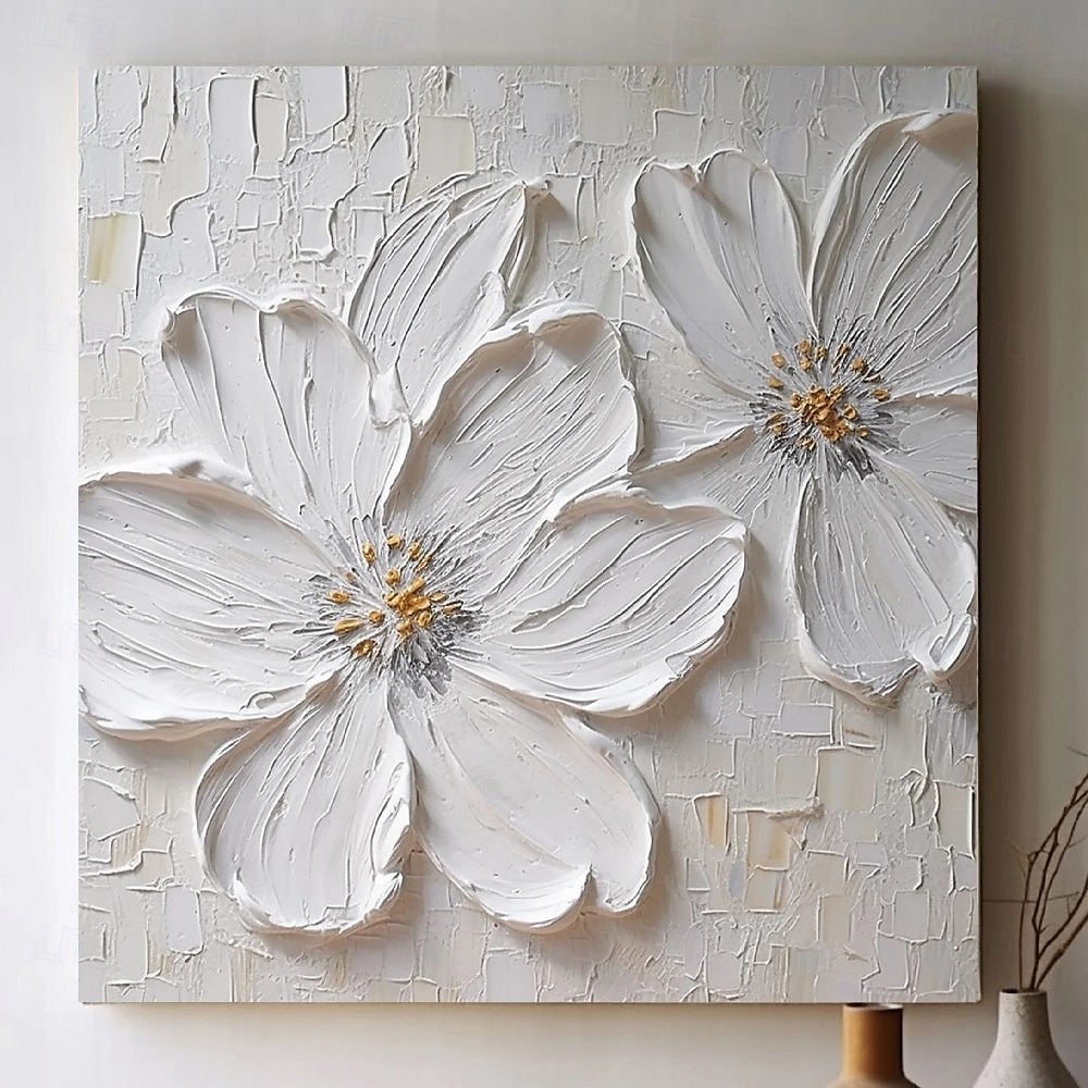 handgemaakte handgeschilderde olieverfschilderij 3d grote witte bloem olieverfschilderij op canvas origineel acryl schilderij zwaar getextureerd schilderij abstract landschap wandkunst bloemen 2025 - $116.99 –P1
