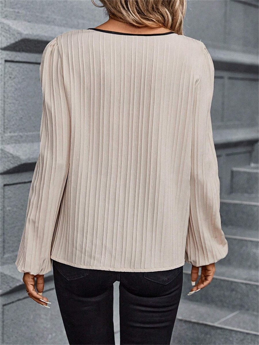 Dames Overhemd Blouse Effen Kleur Basic Casual Lange mouw Gekerfde nek Normale tops Dagelijks Lapwerk Oranje Beige Herfst Winter 2025 - $29.99 –P2