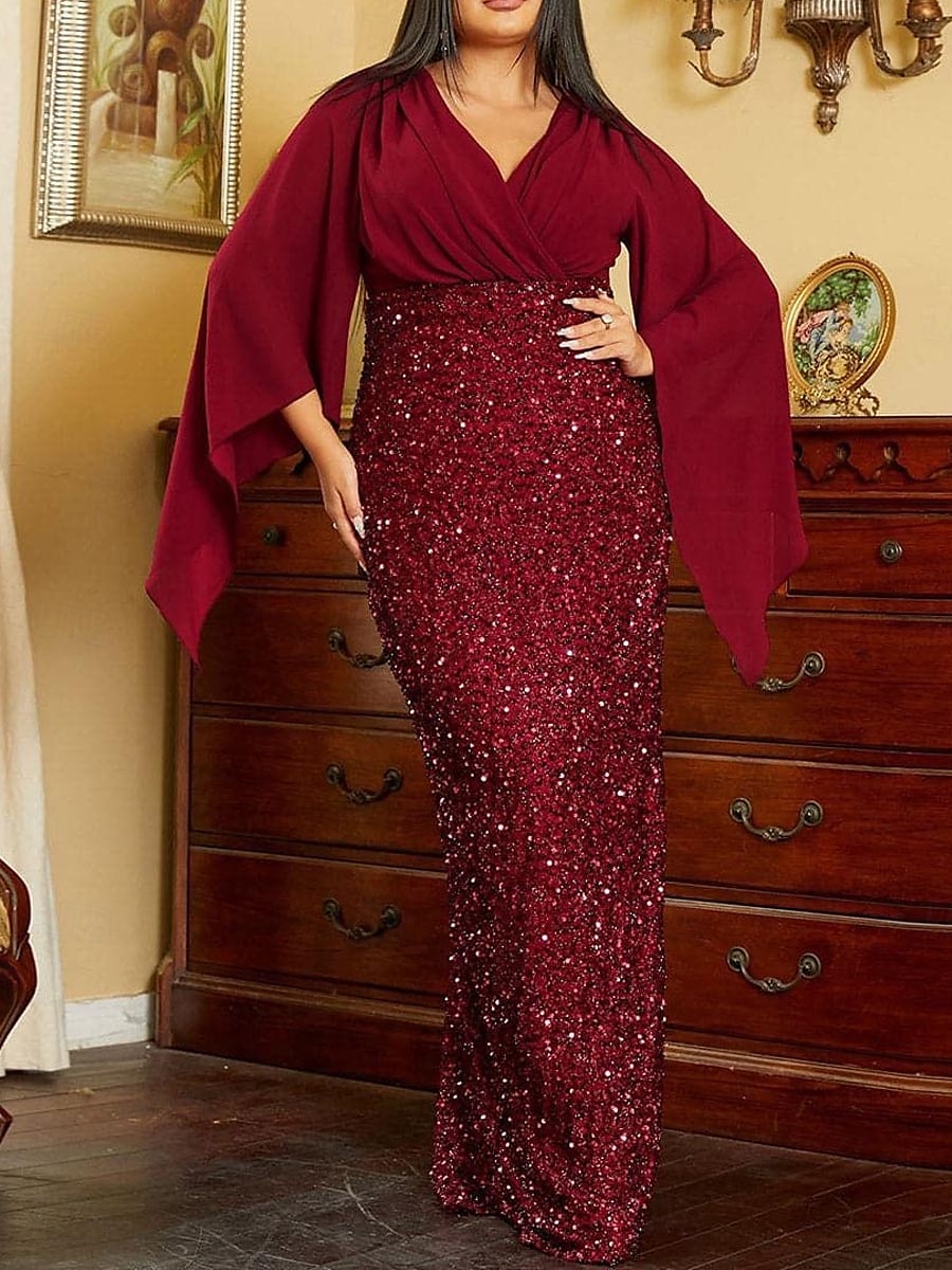 Women's Valentine's Day Maxi Dress Wedding Guest Dress Sheath Dress Plain Fashion Hot Wedding Guest Date Club Zipper 3/4 Length Sleeve V Neck Dress Regular Fit Black Pink Wine Spring Fall 2025 - $74.99 –P1