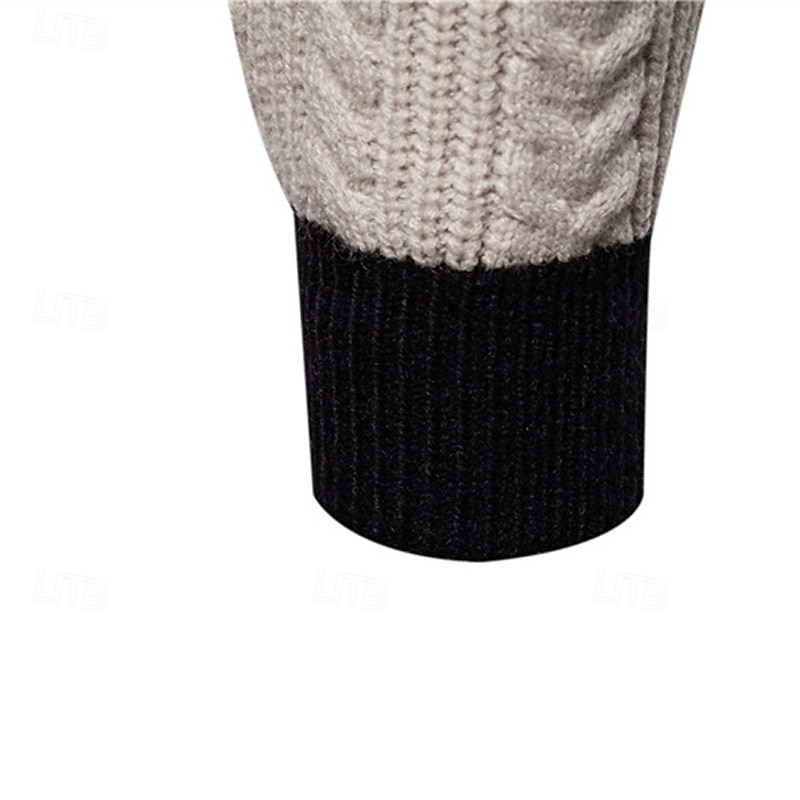 Men's Pullover Sweater Jumper Knit Sweater Fair Isle Pullover Sweater Ribbed Cable Knit Regular Knitted Color Block Crew Neck Fashion Basic Daily Wear Date Clothing Apparel Fall & Winter Black White 2025 - $42.99 –P13