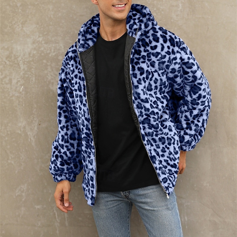 Herren Winterjacke Fleecejacke Mantel aus Kunstpelz Täglich Urlaub warm Tasche Vlies Herbst Winter Leopard-Druck Modisch Strassenmode Mit Kapuze Standard Gelb Blau Grün Jacken 2026 - $57.99 –P8