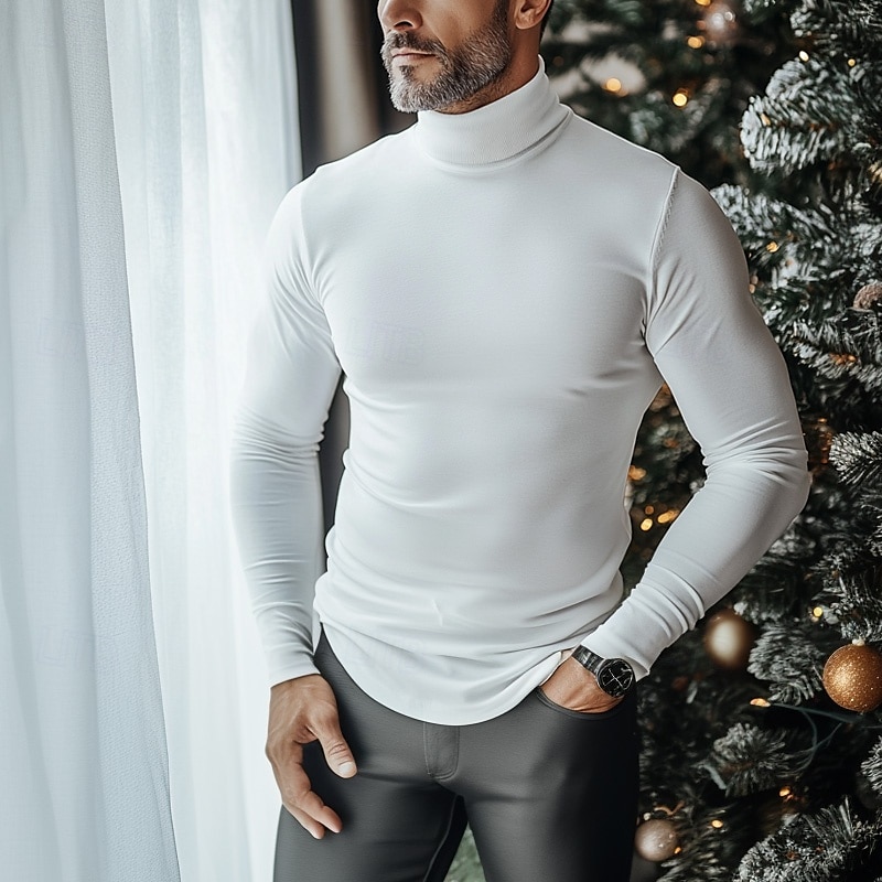Voor heren T-shirt Coltrui Shirt met lange mouwen Lange mouw Opstaand Herfst winter Effen Lichtgewicht Klassiek Casual Klassiek Buiten Casual Sport Zwart Wit Grijs Top T-shirt voor mannen 2025 - $12.99 –P1