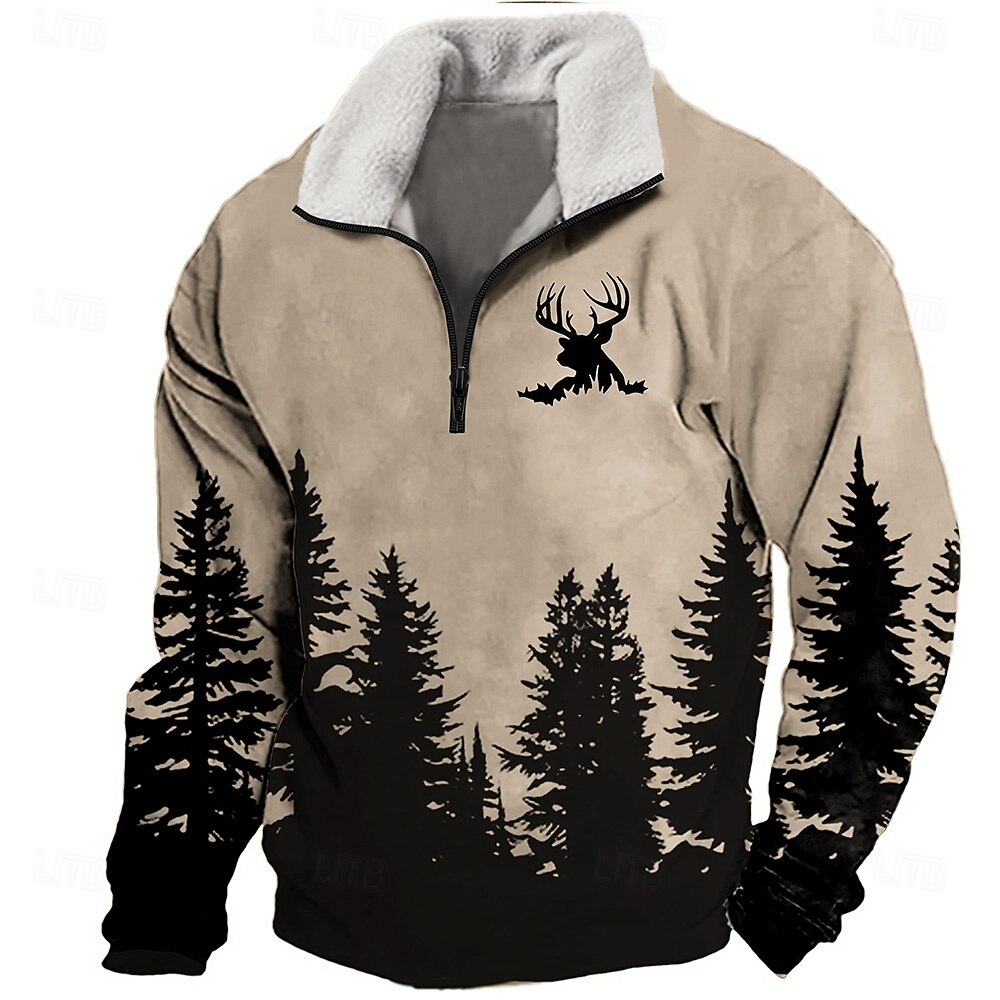 Hombre bosque Venados Sudadera Sudadera con un cuarto de cremallera Manga Larga Camisa de entrenamiento Escote Chino Cremallera de un cuarto Casual retro de la vendimia Impresión 3D Vacaciones Noche 2025 - $45.99 –P1