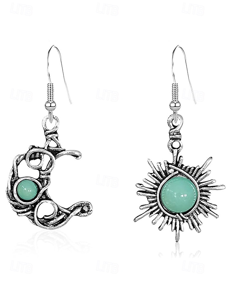 Vintage Sun and Moon Dangle Earrings - Silver-Tone Celestial Jewelry with Pearl and Crystal Accents for Women, Perfect for Boho and Casual Looks 2025 - $10.44 –P10