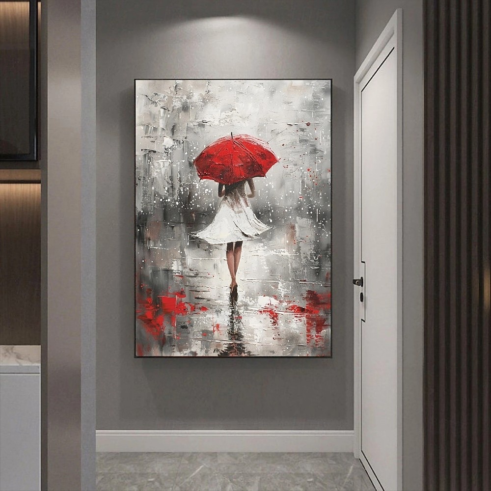 abstraktes Regentag-Ölgemälde auf Leinwand, handgemalt, hübsches Mädchengemälde, großes Portrait-Ölgemälde, handgemalte Wandkunst, individuelles Mädchengemälde für Schlafzimmer, Kunstwerk, 2025 - $123.99 –P2