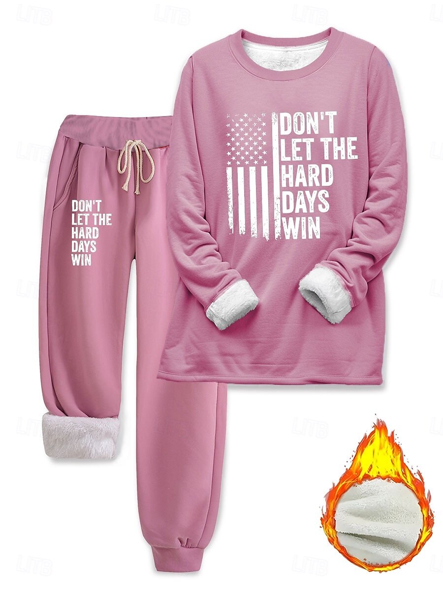 Set di felpa e pantaloni in 2 pezzi per donna felpa a maniche lunghe con girocollo stampa testuale cordino casual rosa blu grigio autunno vestibilità regolare del 2025 a $43.99 –P4