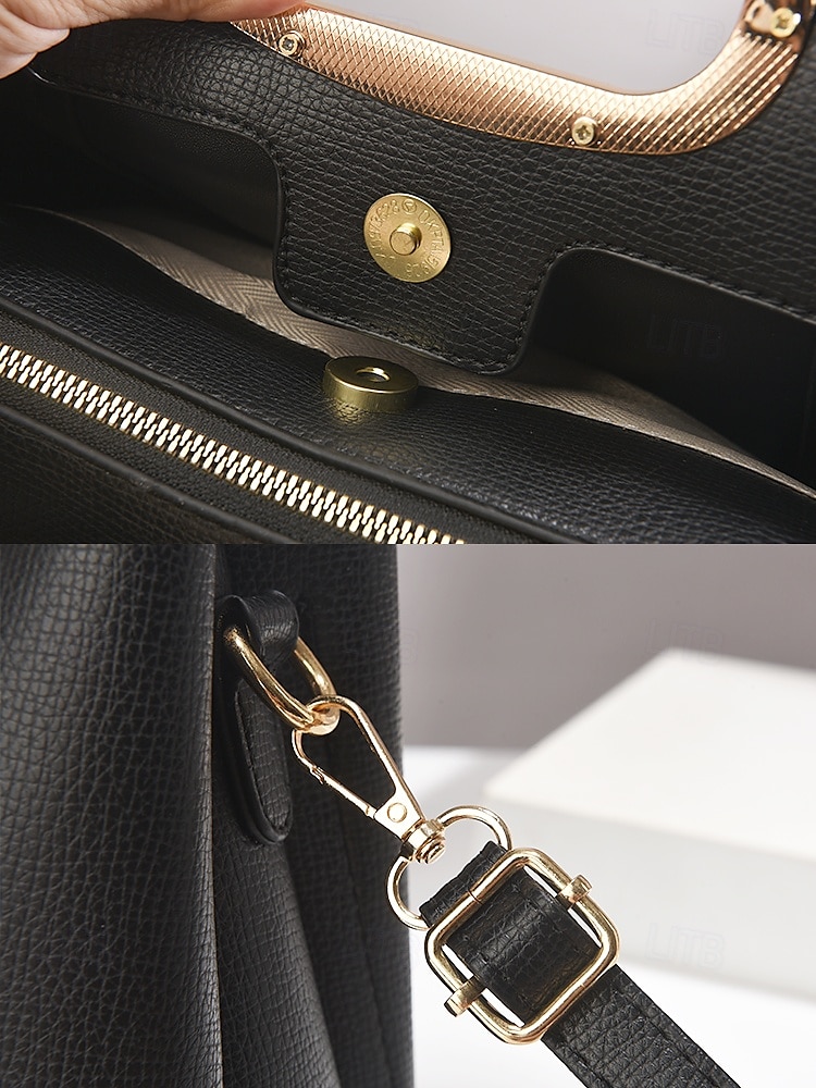 dámská červená kabelka z umělé kůže - elegantní design s horním držadlem s perleťovým kouzlem a odnímatelným popruhem do práce, na večírky a každodenní nošení 2025 - $34.99 –P10