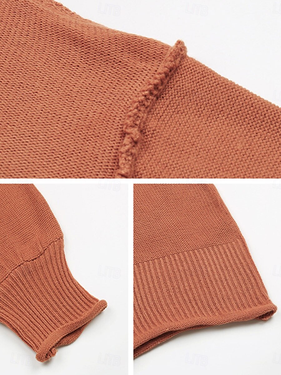 Per donna Felpa Informale Morbido Colore puro A coste A V Lavorato a maglia Manica lunga Top regolari Maglia Esterno Giornaliero Fine settimana Rosso marrone Autunno Inverno del 2025 a $31.99 –P3