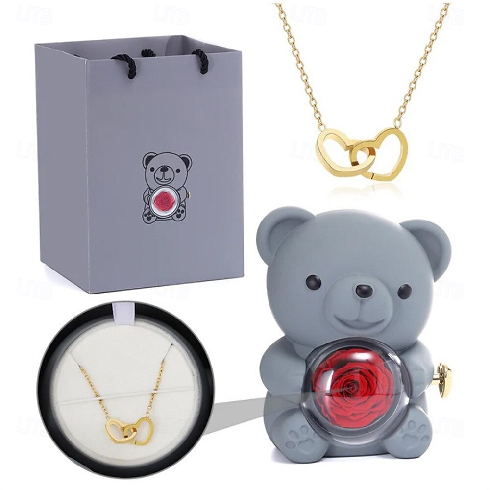Eternal Rose Bear with Necklace,Valentines Day Gifts for Her Romantic Gift for Valentines Day, Wedding, Mothers Day and Anniversary 2025 - $46.99 –P5