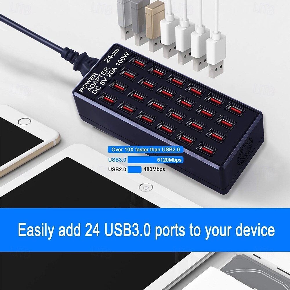 New Item 5V 20A 100w 24 Port USB Fast Charging StationTravel Desktop USB Rapid ChargerMulti Ports Charging Station 2025 - $48.99 –P17