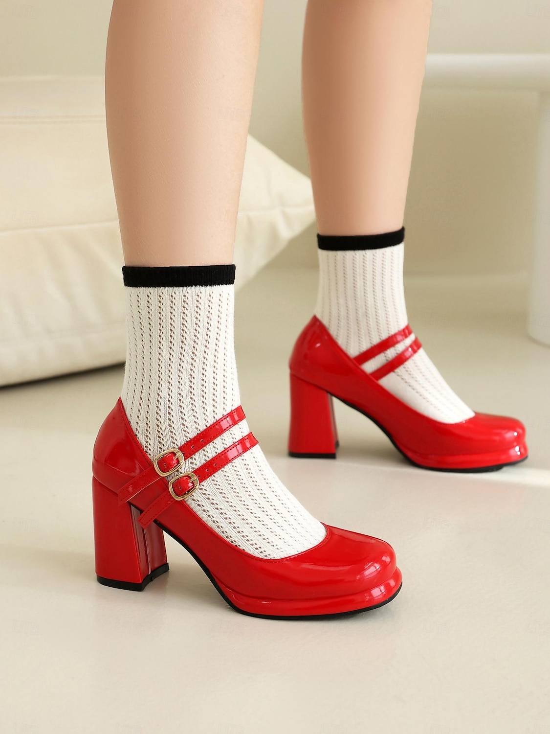 dámské retro podpatky mary jane s dvojitým páskem - lakované boty s blokovým podpatkem pro outfity inspirované vintage 2025 - $59.99 –P6