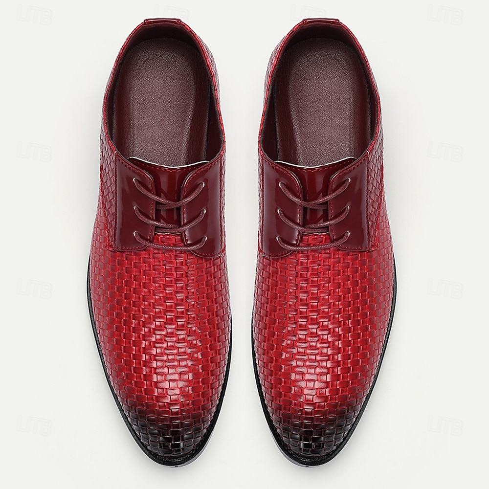 sapatos sociais masculinos de couro sintético vermelho trançado – oxfords elegantes com cadarço e detalhes em couro envernizado para ocasiões formais e casuais de 2025 por $54.99 –P5
