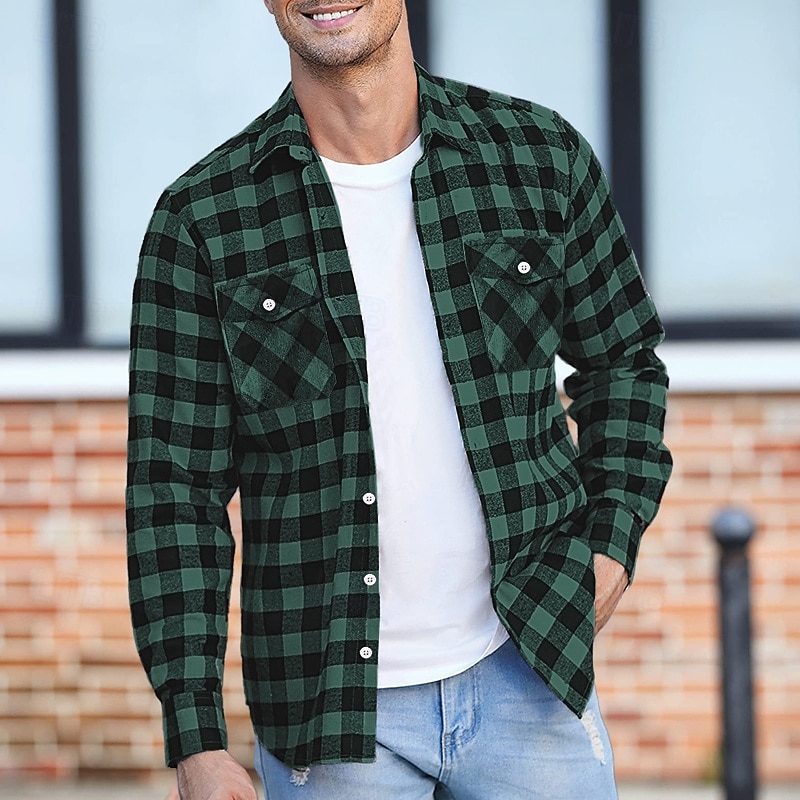Pánské Košile Flanelová košile Overshirt Pléd Venkovní ulice Bílá Rubínově červená Vodní modrá Fialová Dlouhý rukáv Zima Jaro & podzim Oblečení 2025 - $25.99 –P3