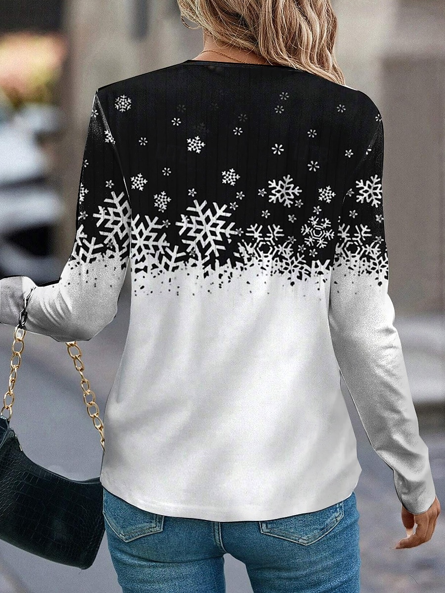 t-shirt femme mode moderne décontracté flocon de neige hauts réguliers manches longues col rond imprimé coupe régulière quotidien week-end blanc automne hiver de 2025 ? $22.99 –P2