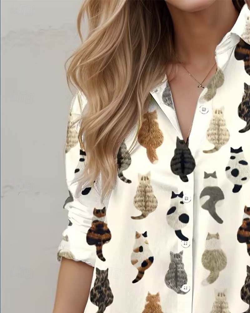 Camicia da Donna Stampa Animale con Maniche Lunghe Beige Primavera Autunno del 2025 a $32.99 –P2