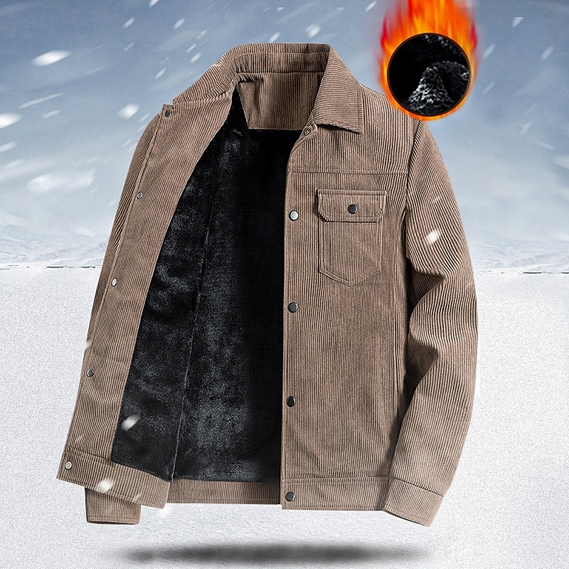 Herr Manchesterjacka Fleece-jacka Cargojacka Vardaglig jacka Dagligen Semester Slitsäker Ficka Vår & Höst Slät Mode Klassisk Kavajslag Normal Svart Kaki Armégrön Jacka 2025 - $55.99 –P1