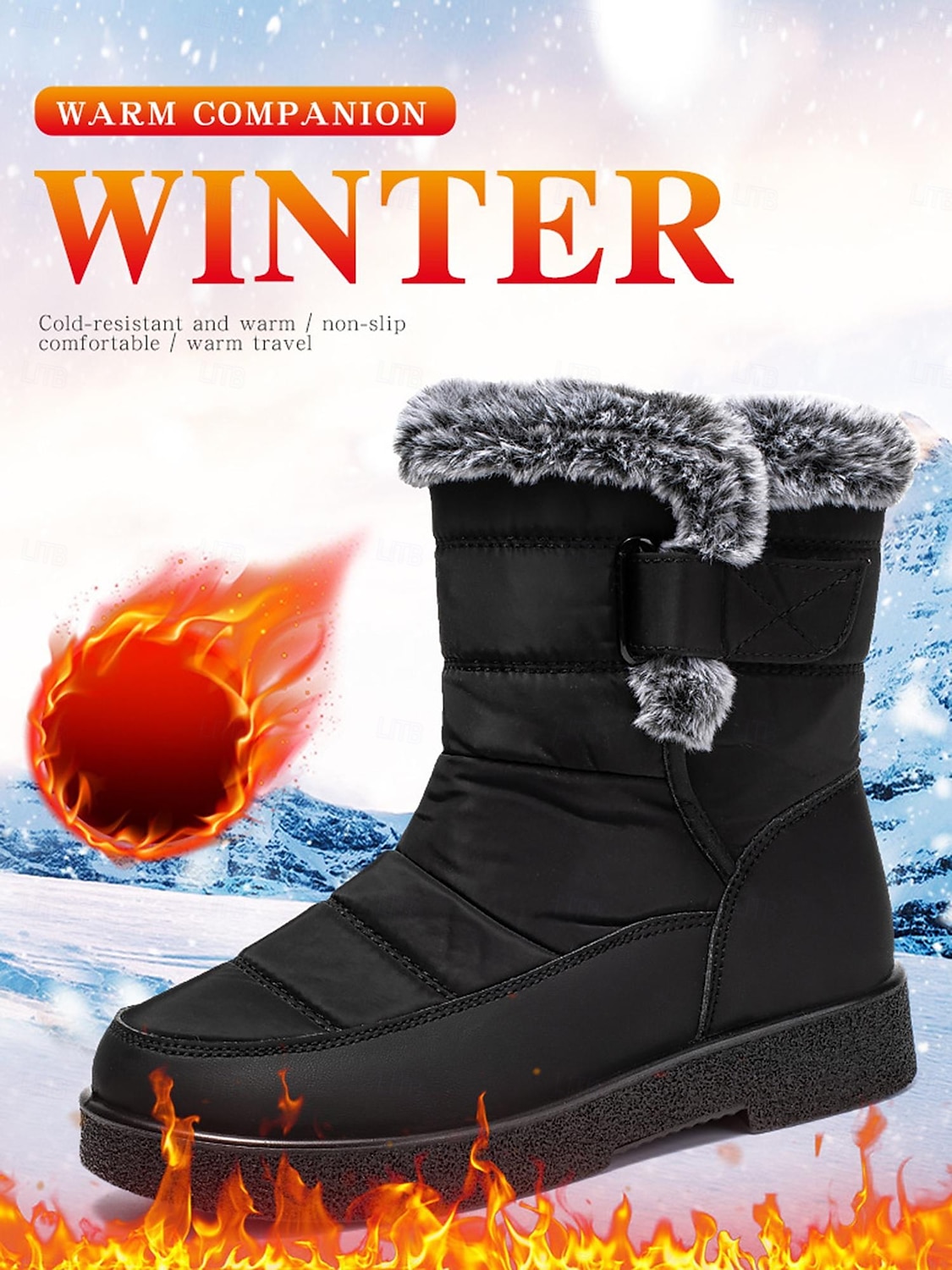 stivali da neve invernali impermeabili da donna - design trapuntato bordeaux con fodera in pelliccia sintetica e cinturini regolabili per il freddo all'aperto del 2025 a $32.99 –P5