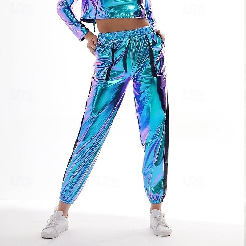 1980s Hip Hop Shiny Metallic Pants Jogger Pants Color Block Women's Carnival Costume Carnival Mardi Gras Performance Party Pride Parade Adults' Pants 2025 - $27.99 –P2