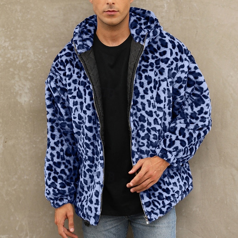 Herren Winterjacke Fleecejacke Mantel aus Kunstpelz Täglich Urlaub warm Tasche Vlies Herbst Winter Leopard-Druck Modisch Strassenmode Mit Kapuze Standard Gelb Blau Grün Jacken 2026 - $57.99 –P7