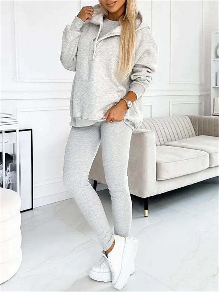 Conjunto de 3 piezas de ropa de estar por casa para mujer, sudadera con capucha coordinada con abertura en el hombro y pantalones deportivos, conjunto deportivo informal rosa, elástico, de moda para 2025 - $49.99 –P4