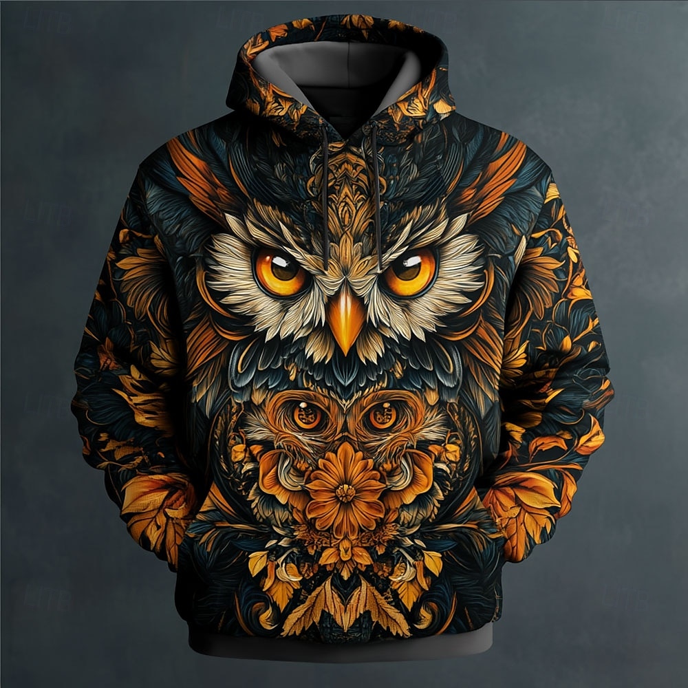 Hombre Búho Sudaderas Sudadera Abrigos Sudadera con capucha Cuello Barco Moda Impresión 3D Fiesta Festivos Negro Correa Otoño Invierno Diseñador 2025 - $29.99 –P1