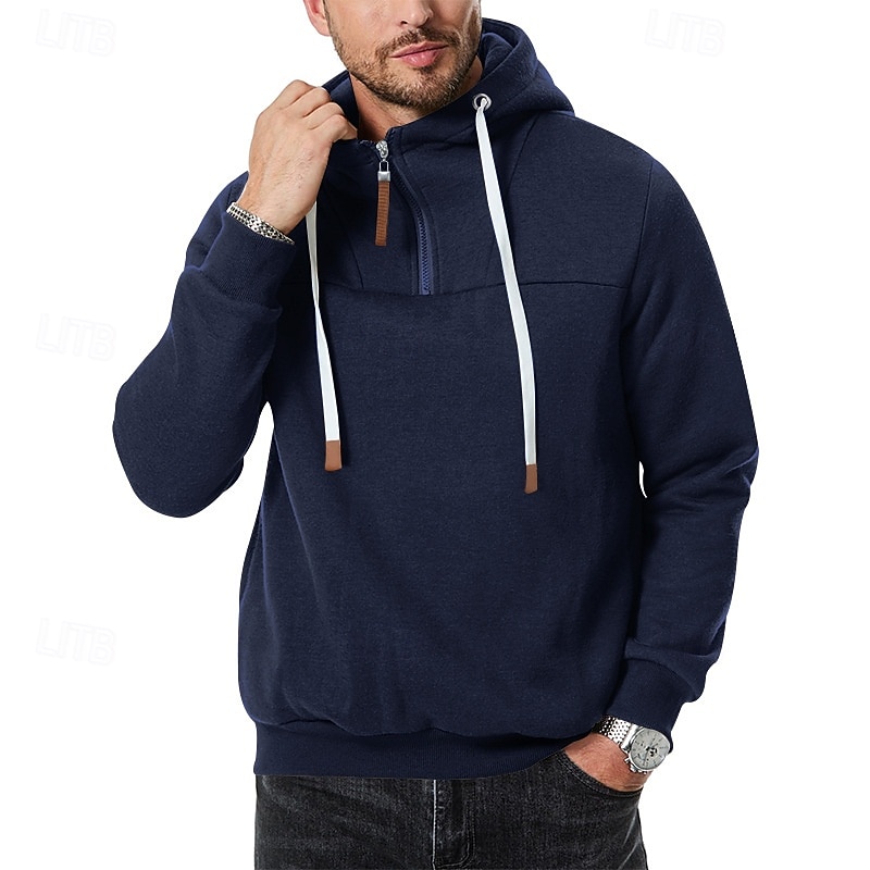 Pánské Kapuce Mikina se zipem na čtvrtletí Bílá Kapuce Bez vzoru Denní Sporty a outdoor Dovolená Šik ven Chladný Na běžné nošení Jaro & podzim Oblečení Mikiny s kapucí Mikiny Dlouhý rukáv 2026 - $28.99 –P1