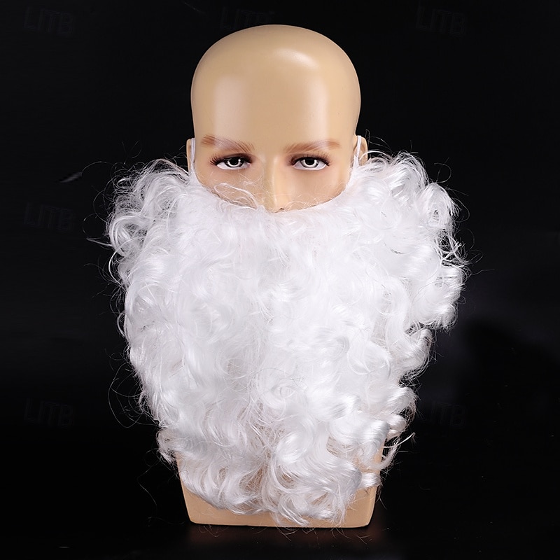 Weihnachtsmann-Bart- und Perückenset, weißer Bart und Perücke, lockige Weihnachtskostüm-Perücke für Männer 2025 - $16.99 –P9