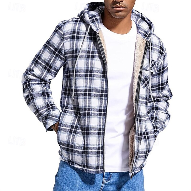 Pánské Mikina na zip Mikina s kapucí na zip Fleecová bunda Černá Rubínově červená Světle modrá Kapuce Pléd Zapni Kapsy Sporty a outdoor Denní Dovolená Polyester Šik ven Základní Na běžné nošení 2025 - $48.99 –P10