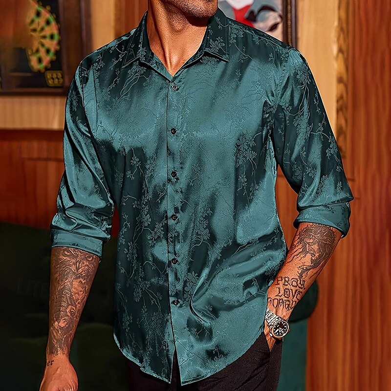 Herren Hemd Satinhemd Freizeithemd Knopfhemd Blumen Hochzeit Urlaub Rote Grün Beige Langarm Kragen Winter Frühling & Sommer Bekleidung 2025 - $28.99 –P1