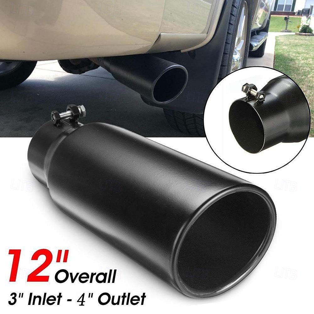 uitlaat tip universele vervangende uitlaat tips voor vrachtwagens zwarte roestvrijstalen uitlaatpijp keel staart 3" inlaten 4" uitlaat 12" lang 2025 - $62.99 –P1