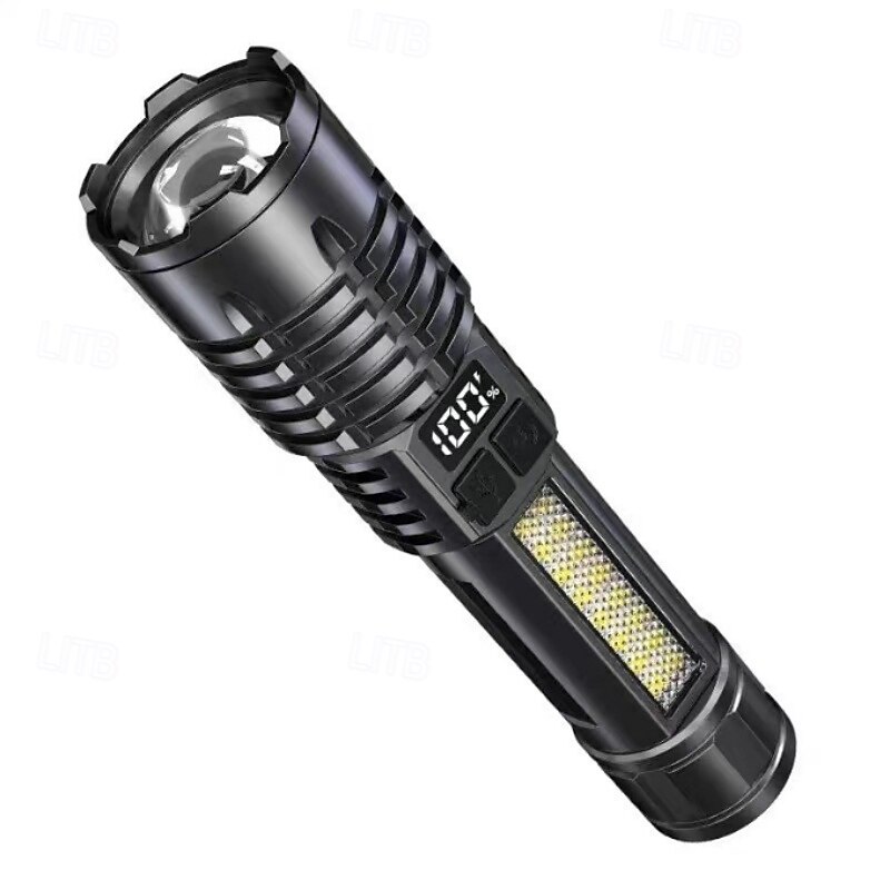 1 lanternă cu led reîncărcabilă ultra-luminoasă cu zoom  & lampă de lucru din cob abs durabil, lumină laterală, lanternă portabilă pentru camping în aer liber, alergare, drumeții, pescuit de urgență 2025 - $11.99 –P1