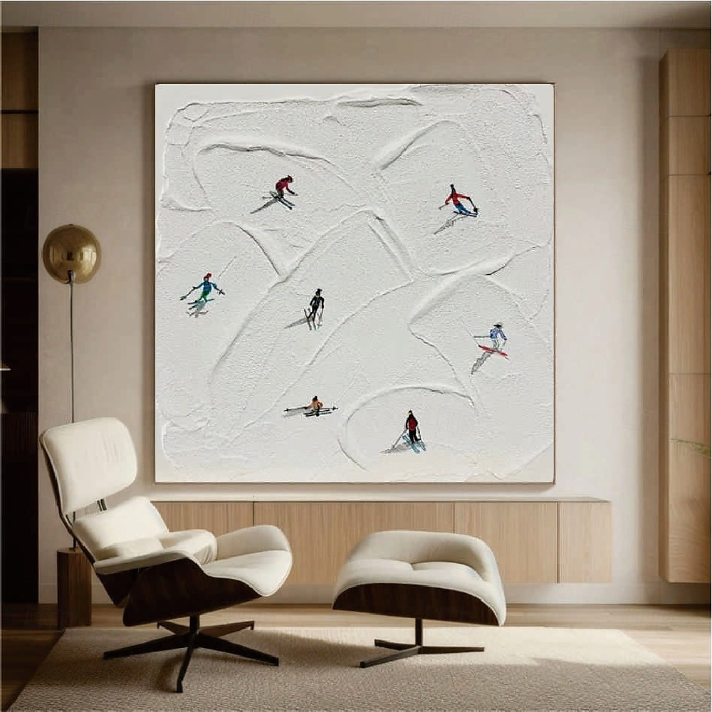 Skisport Leinwandgemälde handgemachte Winterdekoration Textur Skifahren Ölgemälde handgemalte Wandkunst Weihnachtsgeschenk Skifahrer auf schneebedeckten Bergen Kunstgemälde weißer Schnee Skifahren 2025 - $116.99 –P6