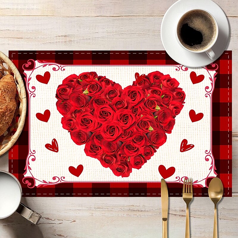 Valentine's Day Placemats Set of 4 Romantic and Decorative Table Mats Featuring Heart or Rose Patterns Durable and Heat-Resistant Perfect for Adding a Touch of Love to Your Dining Table Decor 2025 - $14.49 –P9