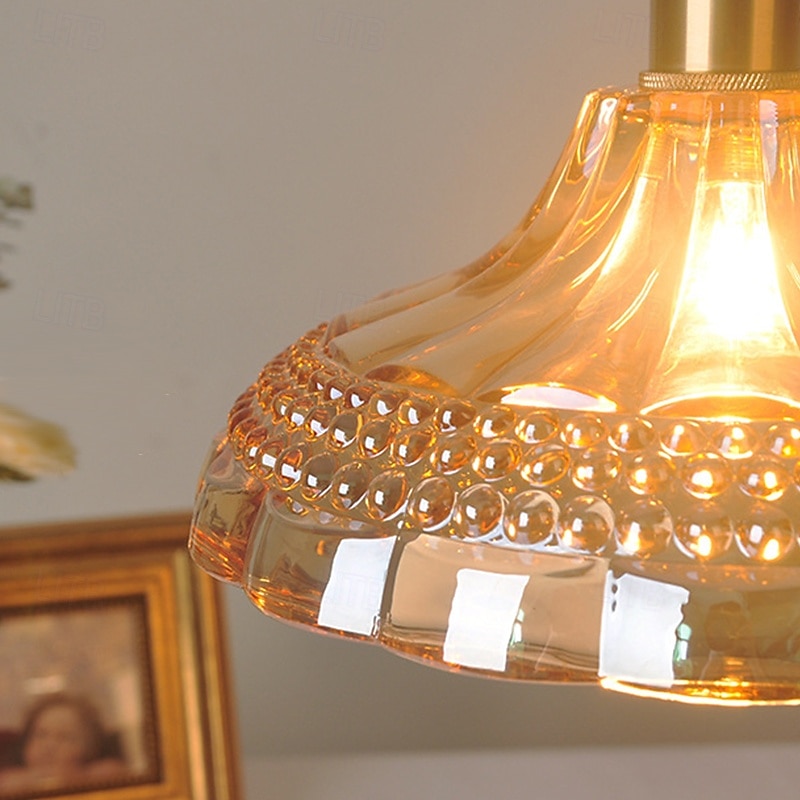 retro messing glazen hanglamp amberkleurig dik materiaal glazen kroonluchter geblazen glazen plafondlampen met verstelbaar snoer 2025 - €47.99 –P5
