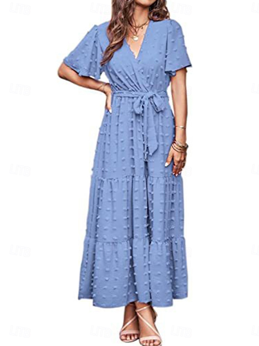 kvinners ensfarget slips foran v-hals lang kjole maxi kjole elegant bohemia fest daglig sommer 2025 - $51.99 –P8