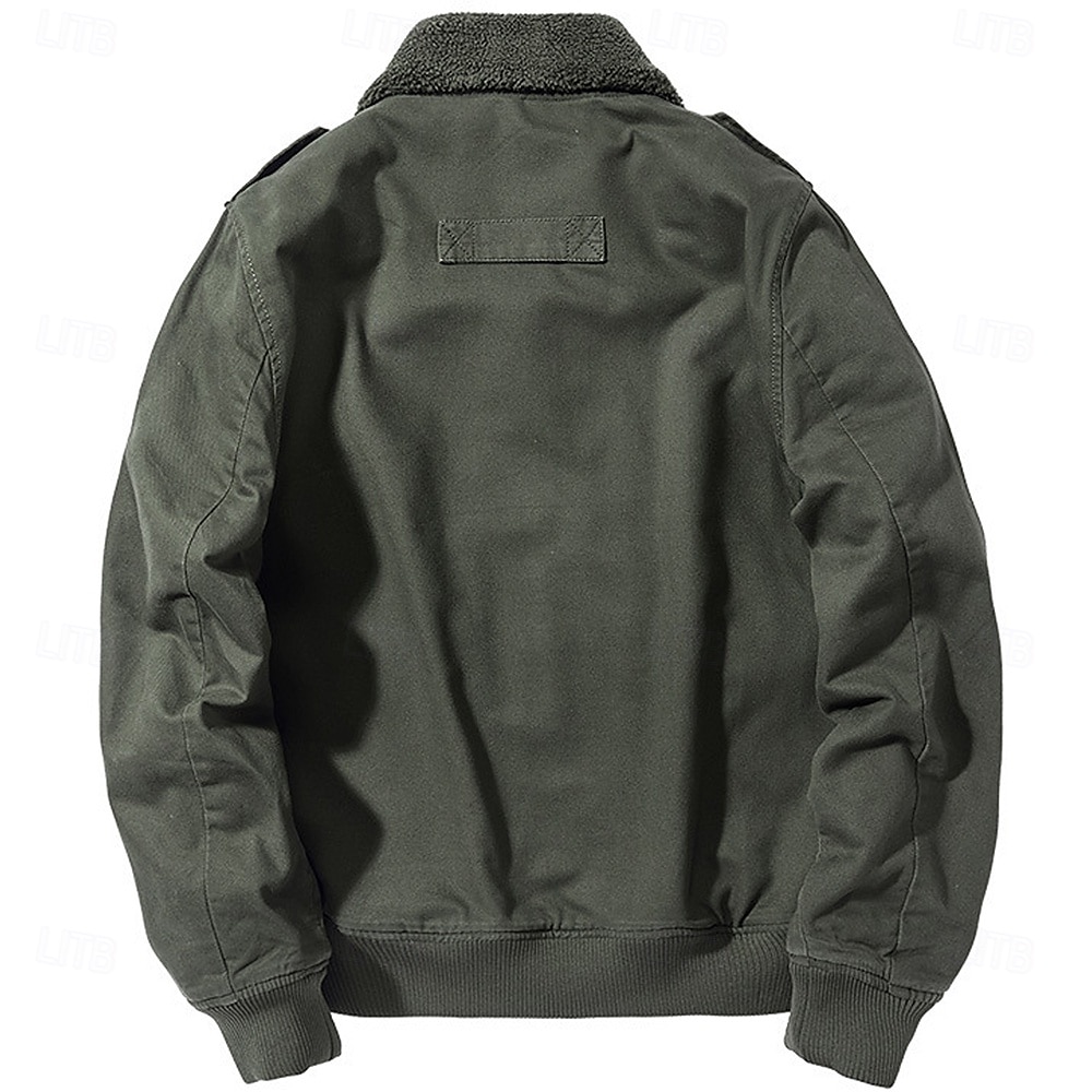 jaqueta masculina de lã bordada com rena animal, jaqueta cargo, manga longa, militar, tática, térmica, casaco quente, estilo vintage casual, jaqueta bomber de algodão com gola virada para baixo, de 2025 por $56.99 -P3
