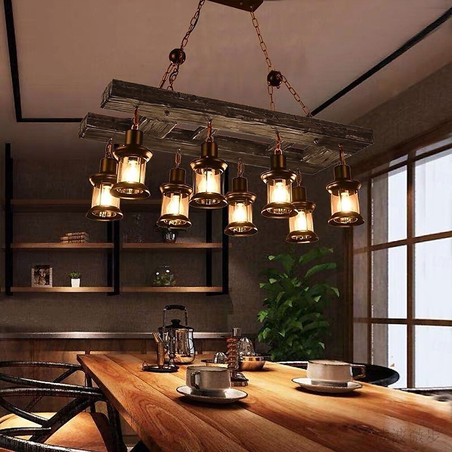 95cm LED longue bande rétro lustre en bois avec abat-jour en verre corde suspension 8 têtes blanc chaud lumières luminaire décoratif rétro rustique antique plafonnier AC110V AC220V de 2025 ? $549.99 –P5