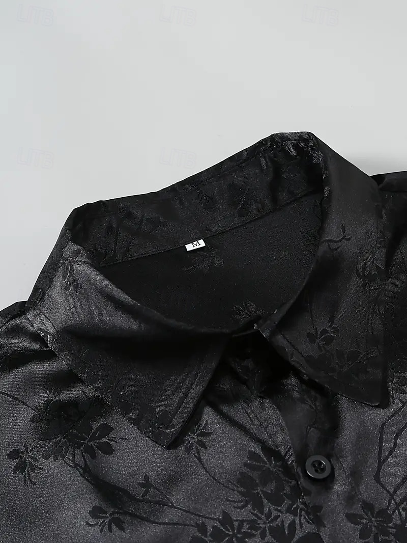 Herren Hemd Satinhemd Freizeithemd Knopfhemd Blumen Hochzeit Urlaub Rote Grün Beige Langarm Kragen Winter Frühling & Sommer Bekleidung 2025 - $28.99 –P6