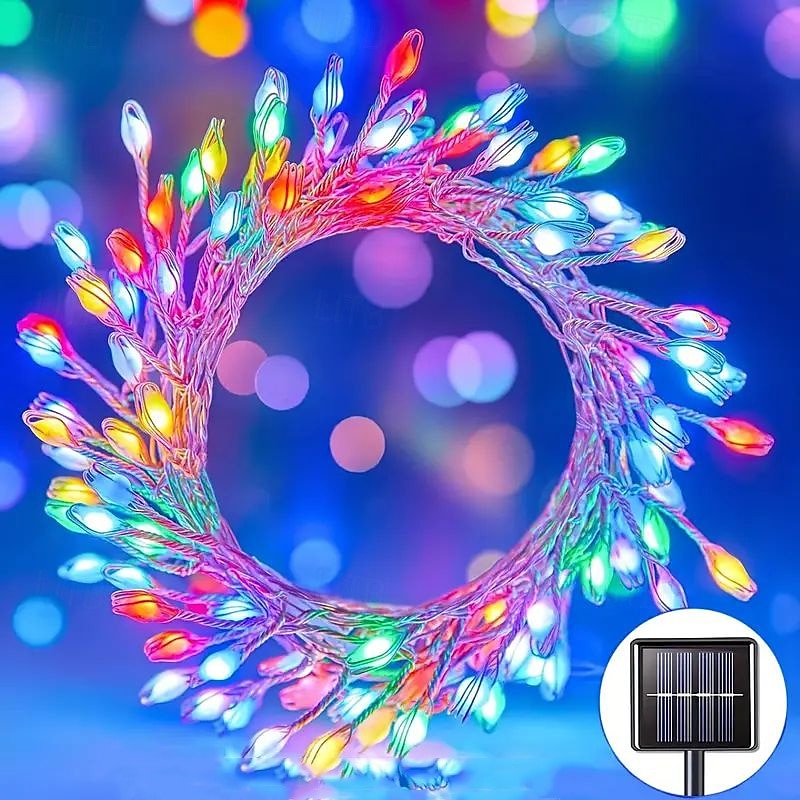 Cadena de luces de fuegos artificiales solares de 6 m y 200 ledes, IP65, resistente al agua, 8 modos, luces de hadas de árbol de Navidad multicolor para decoración interior y exterior del jardín del hogar, 1 unidad 2025 - $24.99 –P3