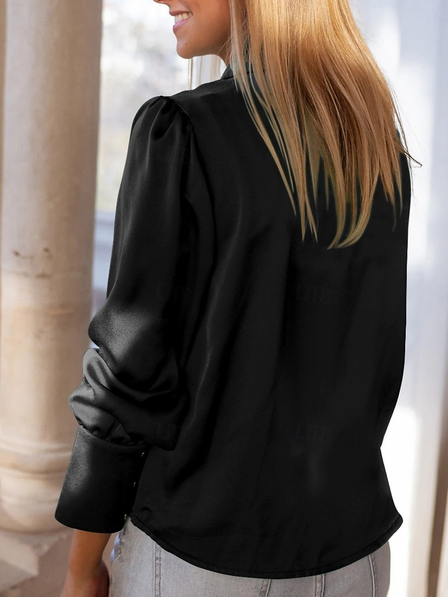 Damen Hemd Bluse Feste Farbe Basic Brautkleider schlicht Langarm Hemdkragen Normale Oberteile Täglich Knopf Schwarz Blau Beige Herbst Winter 2025 - $34.99 –P8