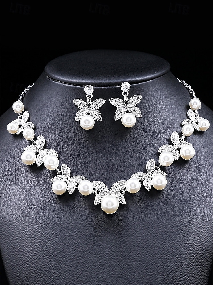 Elegant Pearl Butterfly Necklace and Earrings Set | Rhinestone-Embellished Bridal Jewelry for Weddings, Parties, and Formal Events 2025 - $14.99 –P2